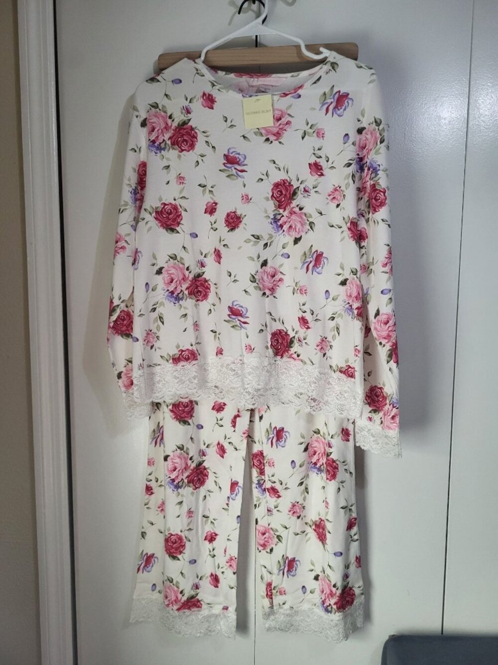 Victoria's Secret SZ M Vintage y2k Pajama Lounge Set Lace Rose Feminine Romantic